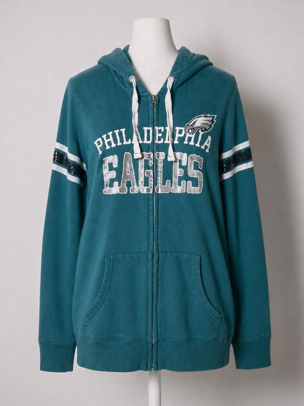 Philadelphia Eagles Majestic NFL Zip Hoodie Women’s XXL Sequins Football Sparkle